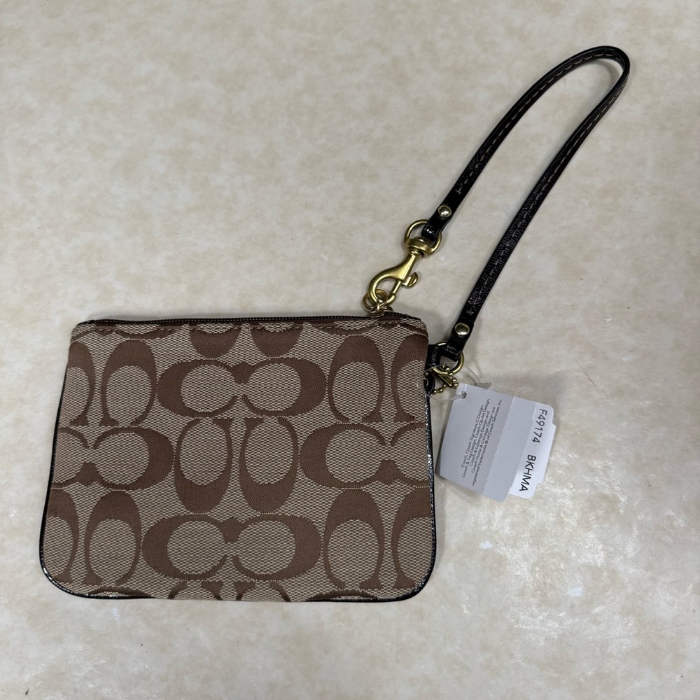 Coach Signature Tan Wristlet NWT - Picture 2 of 6